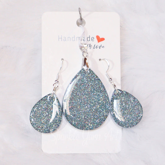 Resin Blue Glitter Earring Pendant Set a