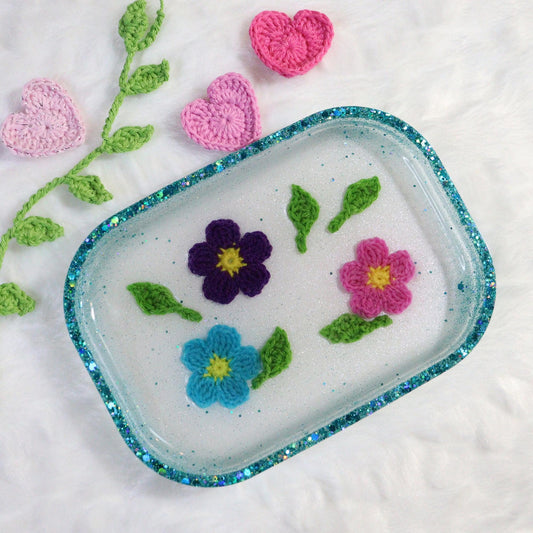 Crochet Flower Garden Resin Trinket Tray